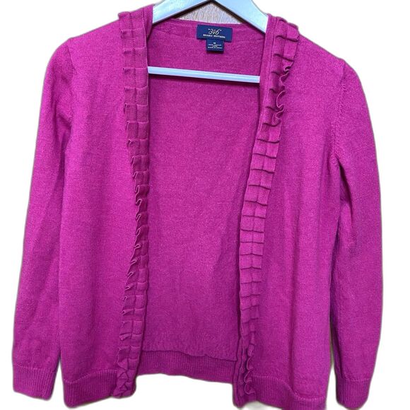 Brooks Brothers 346 Cardigan Women's M Merino Wool Ruffled Sweater Fuchsia Pink - Picture 1 of 6